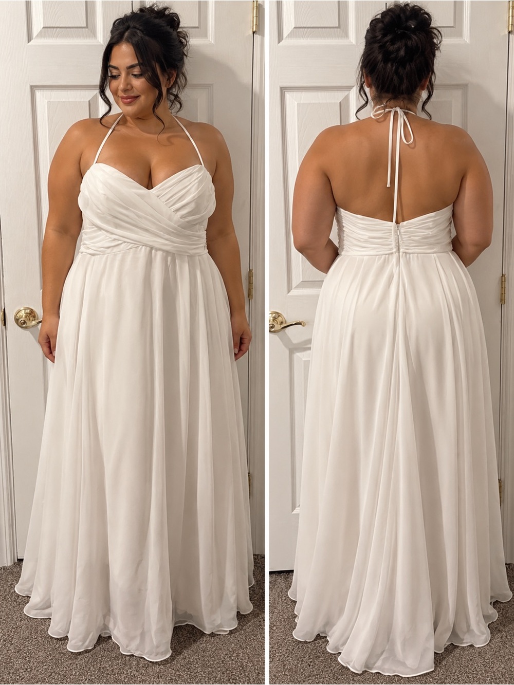 Bill Levkoff Ivory Halter Chiffon Maxi Dress